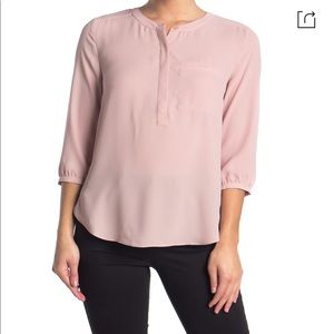 NWT NYDJ Henley 3/4 Sleeve Blouse Pueblo Pale Pink